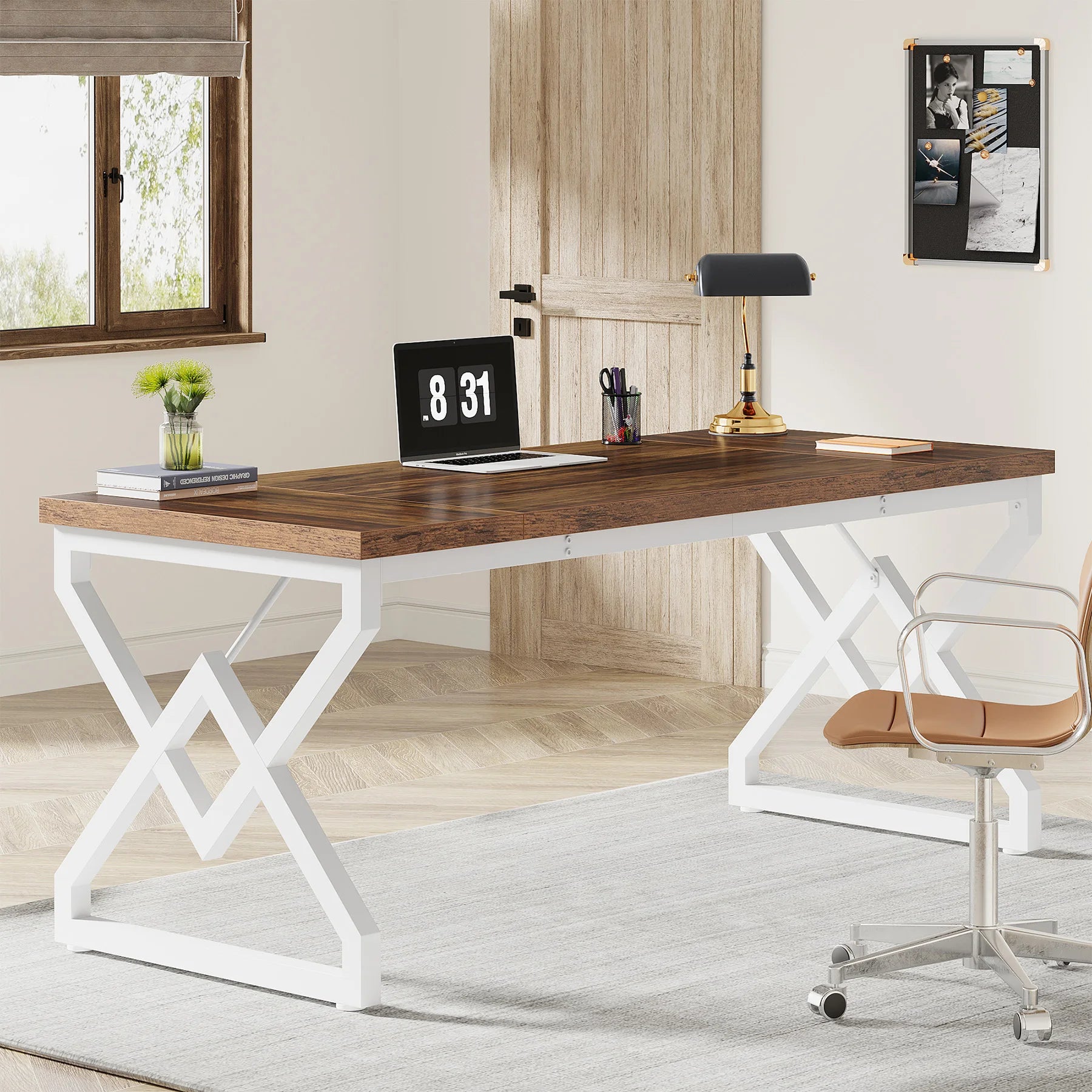 63" Large Executive Desk  / Home Office Desk, Metal Frame.
