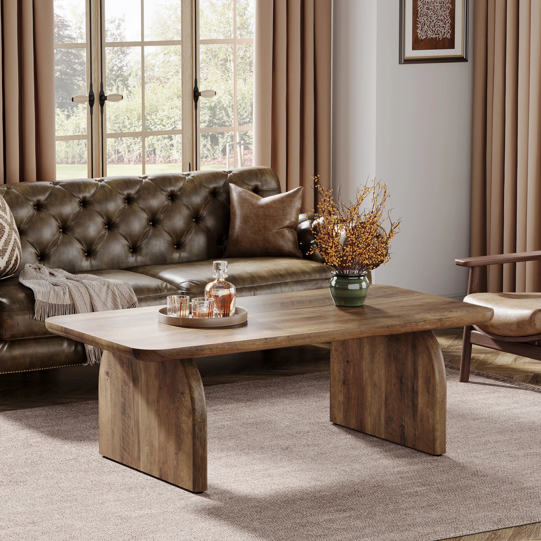 Farmhouse 47.24IN Coffee Table  Engineered Wood Center Sturdy Base