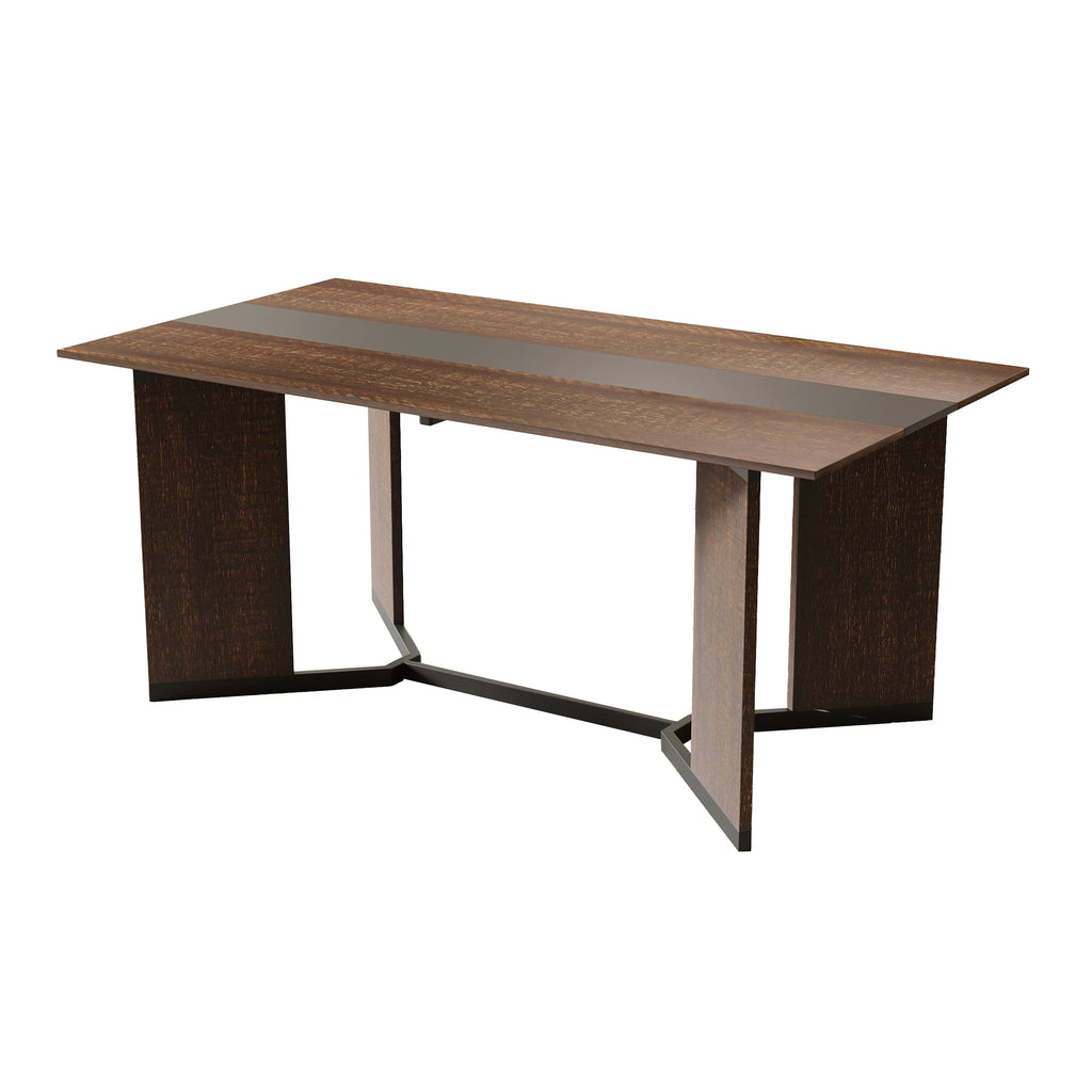 71IN Rectangular Table for 4-10 people, Marble Color Wood Tabletop, Metal Legs