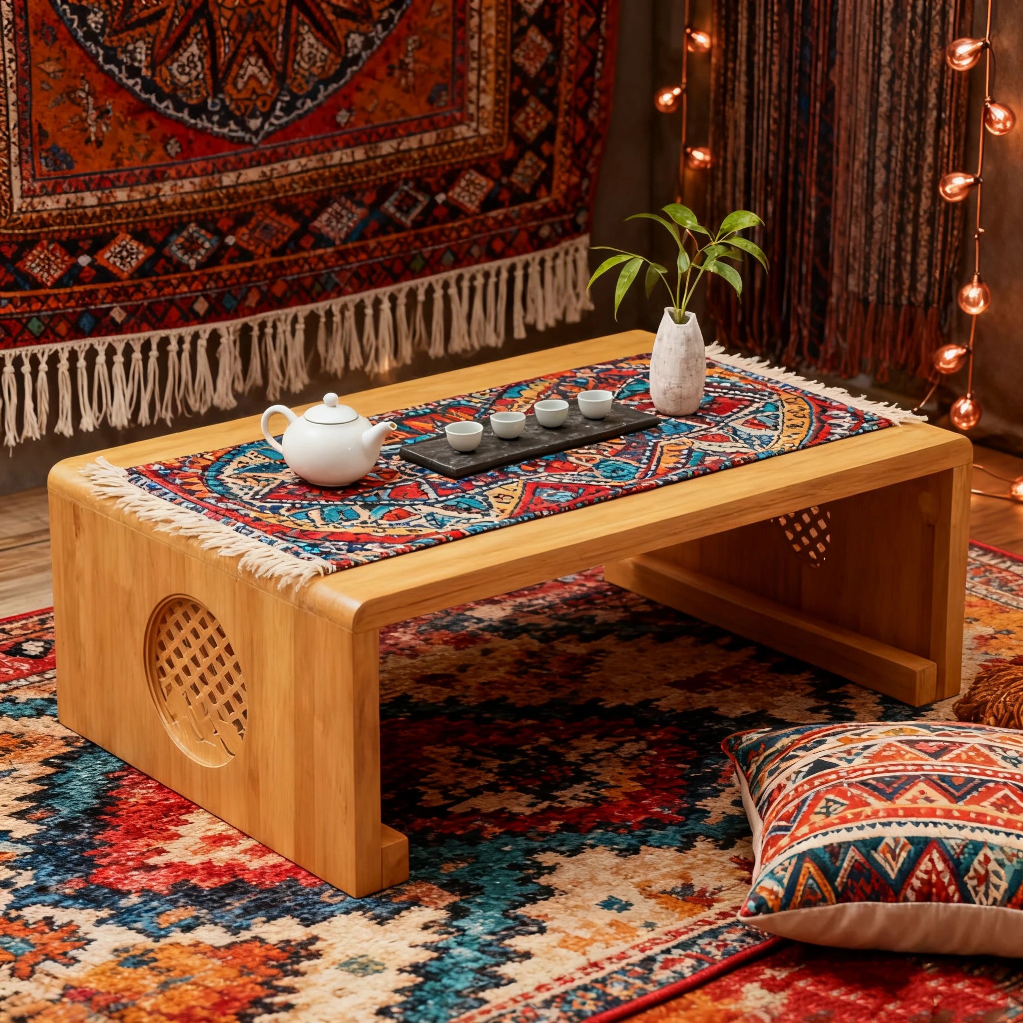Foldable floor Japanese-style low tea table, no assembly required（120x50x30）