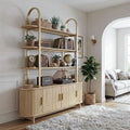 Elegant Tall Arched Wooden Bookcase Cabinet, Sliding Doors, Secret Compartments