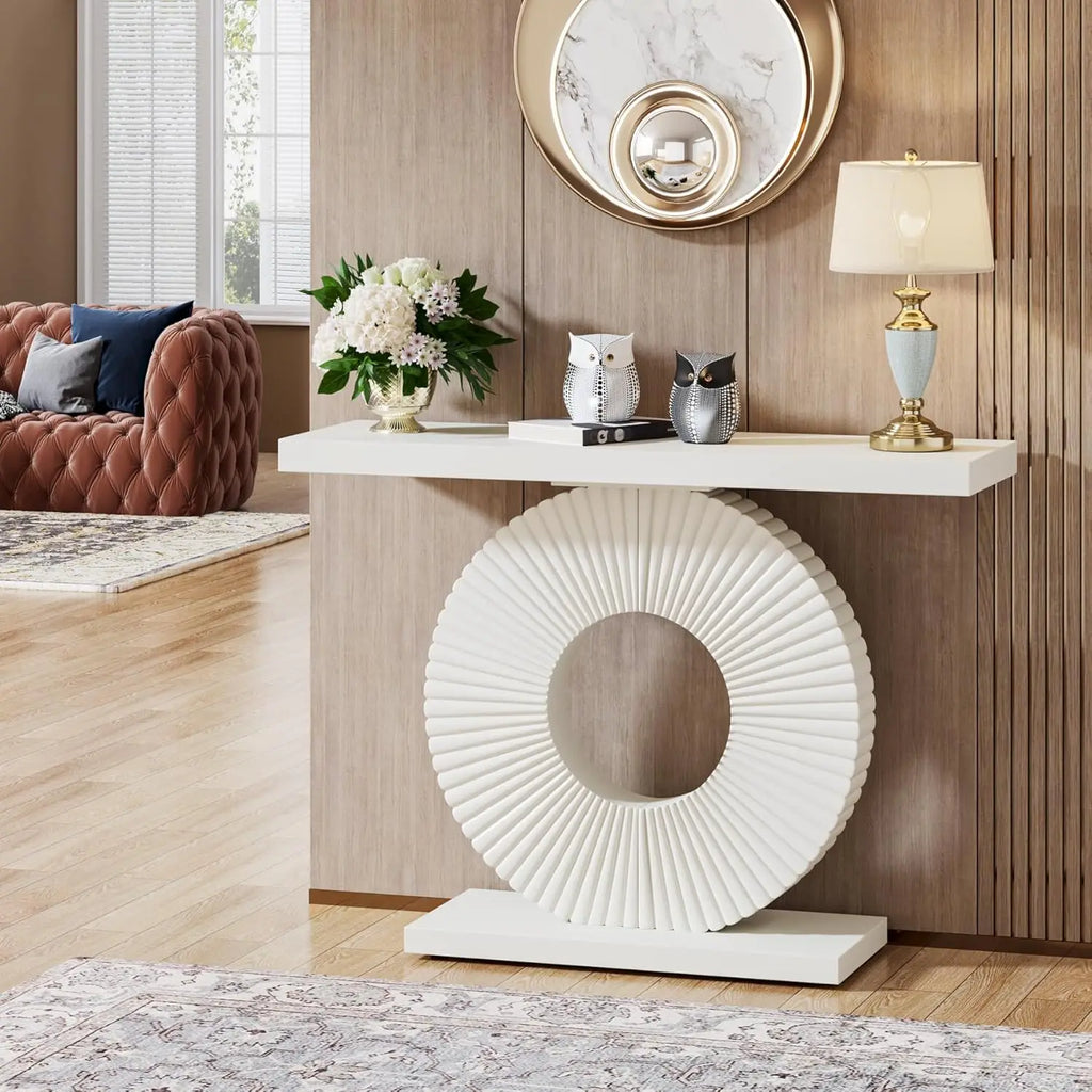 Modern Console Geometric Base, 40IN Wood Accent Table