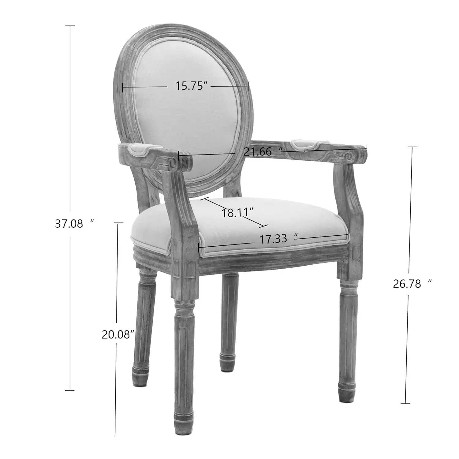 Set-of-2 French Round Back Upholstered Solid Wood Dining Chairs Armrest
