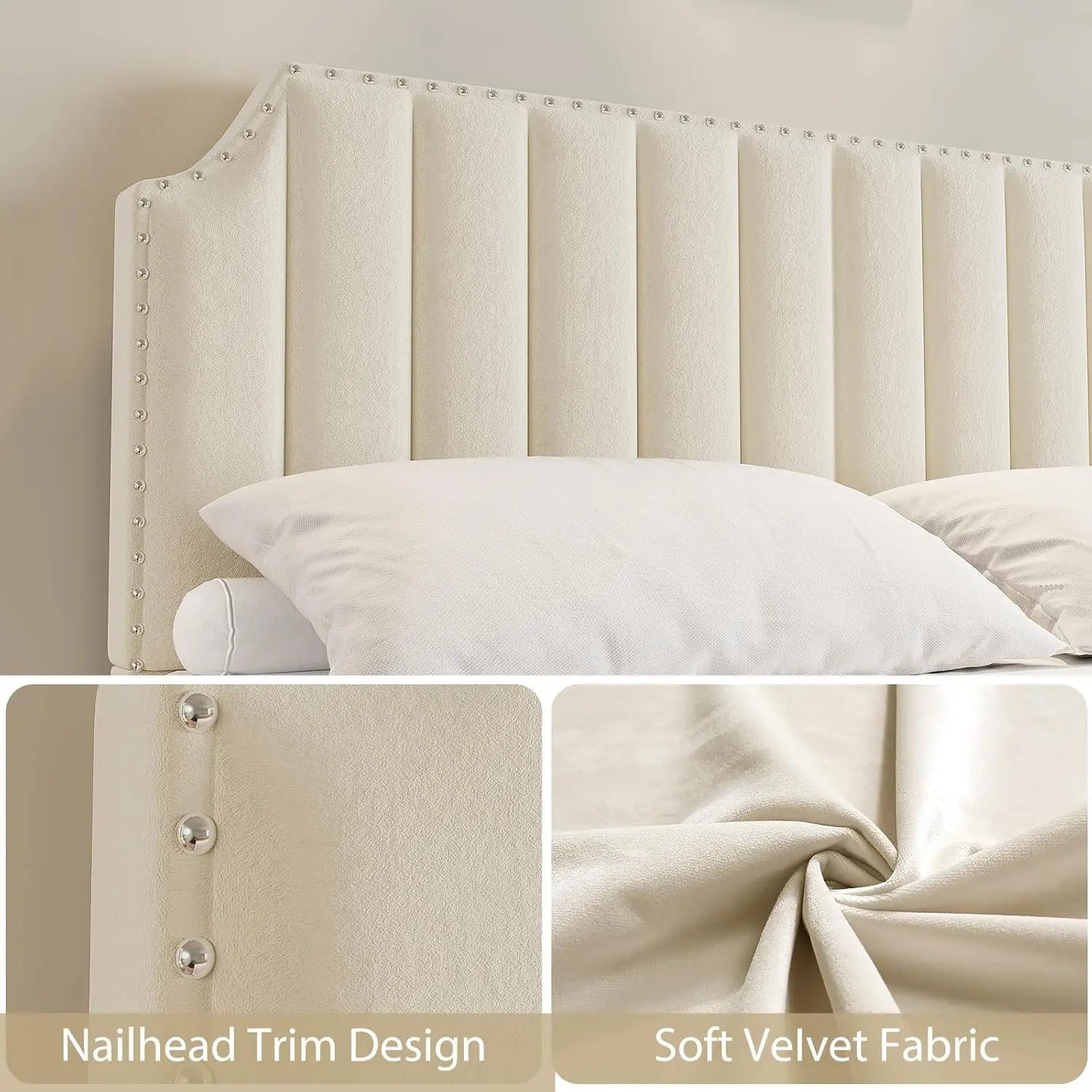 King Velvet Bed Frame 50.2" Upholstered Platform, No Box Spring, Wooden Slats