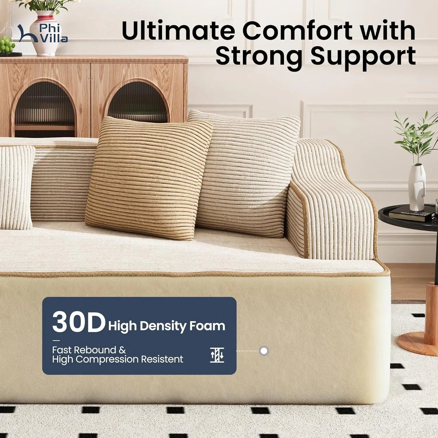 104IN Cloud Sectional Sofa, L-Shaped, Deep Seats, Compressed Couch