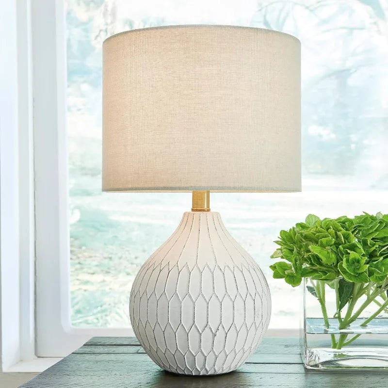 Wardmont Contemporary Ceramic Table Lamp Drum Fabric Shade, On-Off Switch