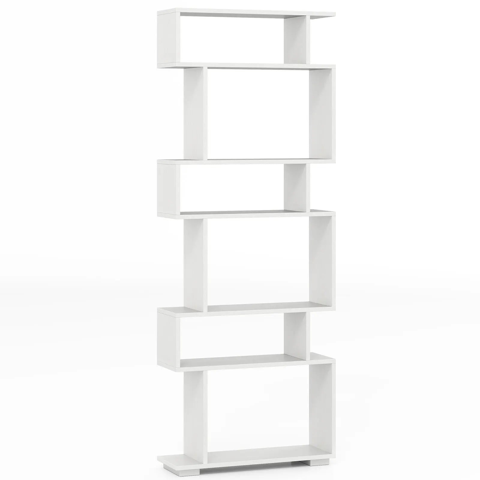 6-tier Storage Bookshelf S-shaped Geometric Bookcase w/ Anti-toppling Kits