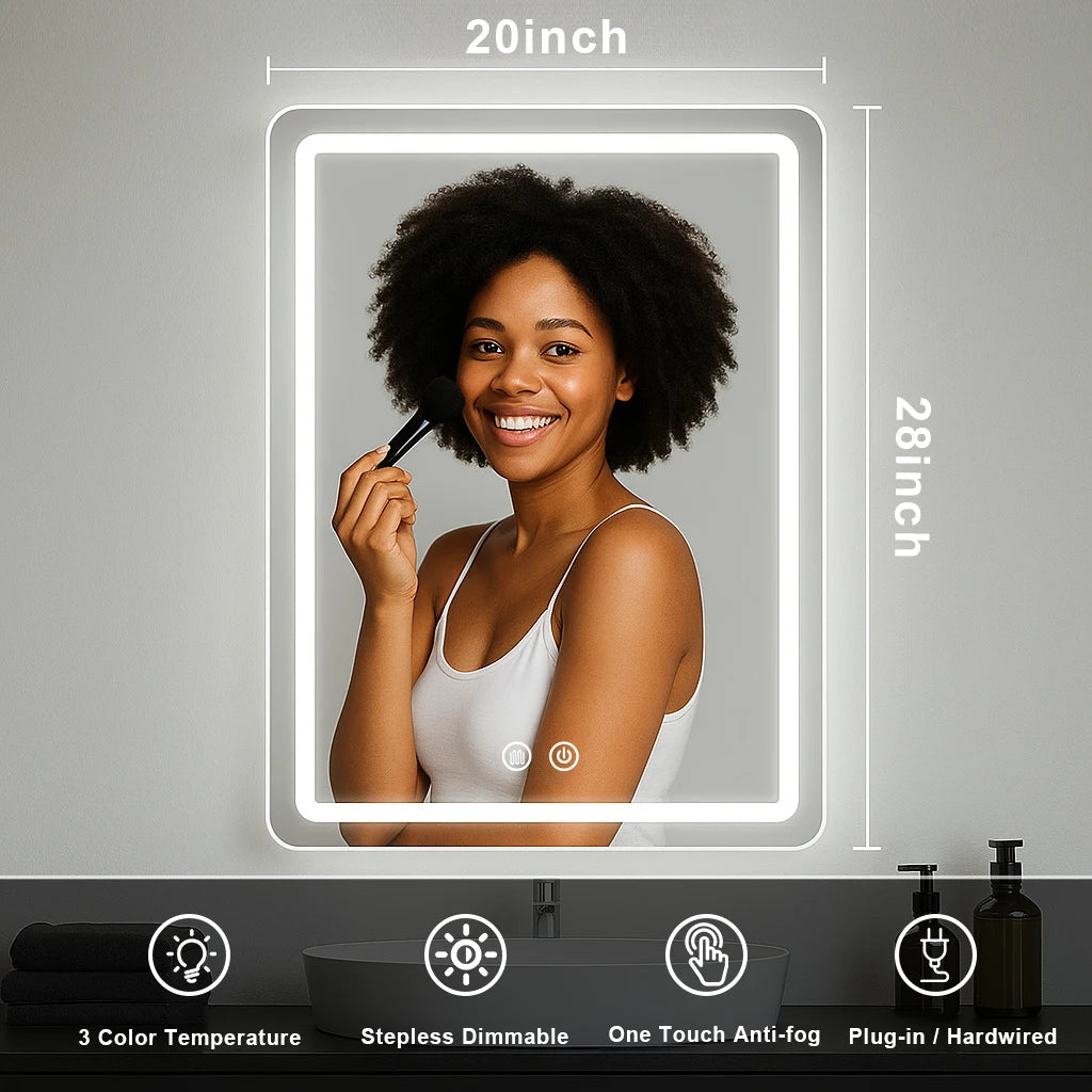 20x28 inch LED Mirror Vanity Backlit Lights DeFogging with Demister