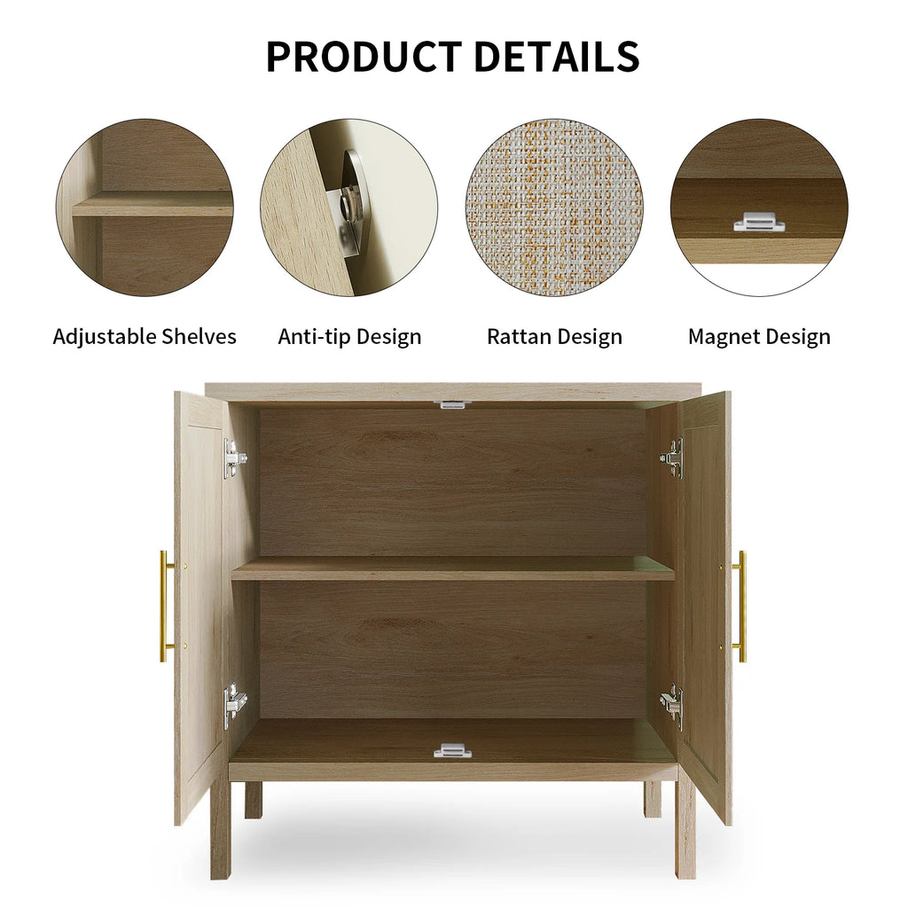 Buffet Cabinet Sideboard with Rattan Decorated Doors, Storage Cupboard
