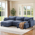 U-Shaped Modular Sectional, Movable Ottoman, 5-Seat Chenille Deep Seat Couch Pillows