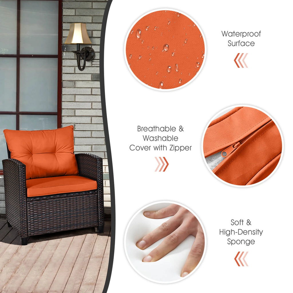 3-PC Patio Rattan Furniture Set Cushioned Conversation Set Sofa