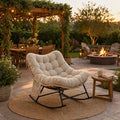 Oversized Papasan Rocking Chair, Thick Cushion, Curved Leg Wicker Rattan Rocker