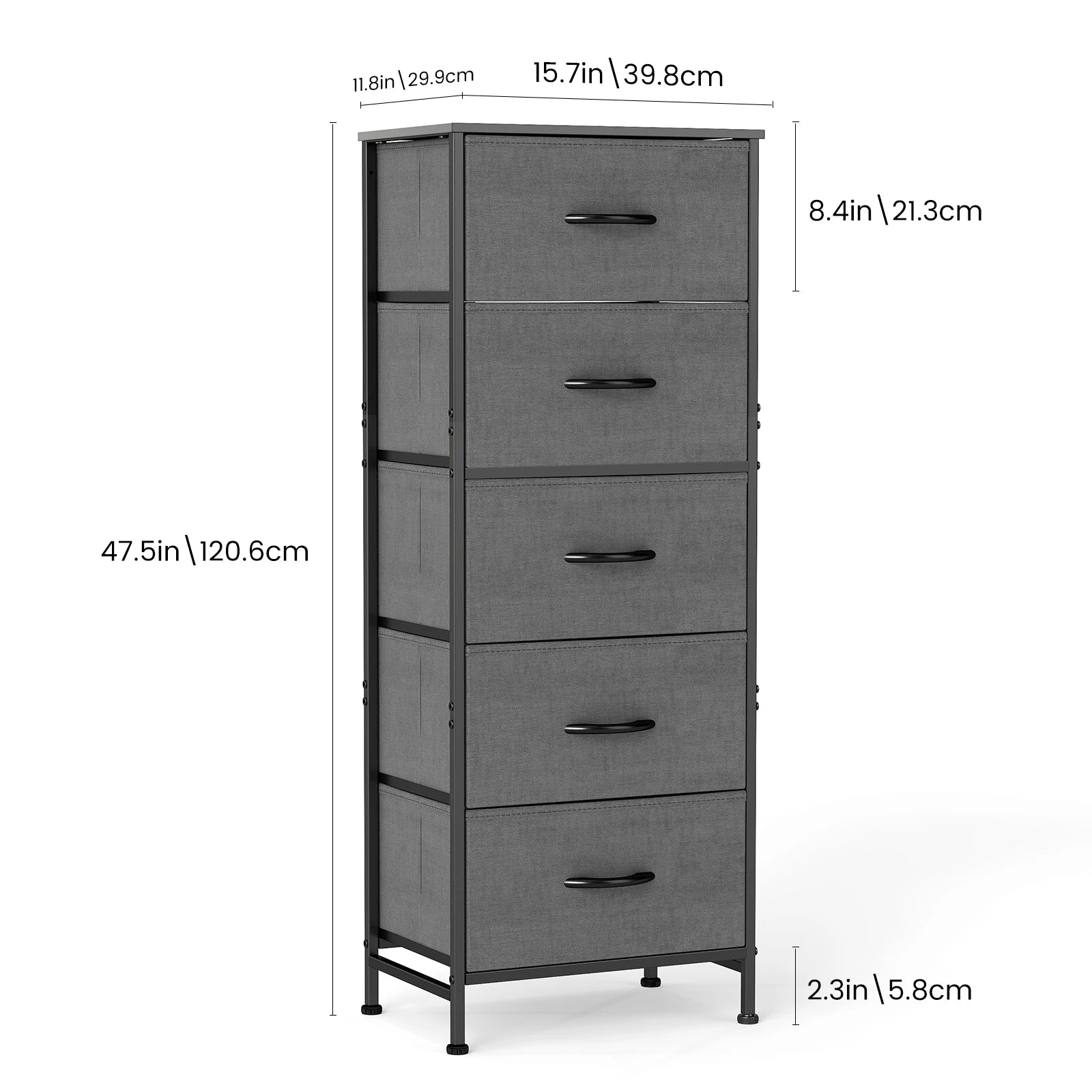 48IN Dresser 5 Fabric Drawers Steel Frame Clothes Storage Cabinet