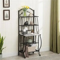 Elegant Black Metal Baker’s Rack Faux Marble Top, Five-Tier Storage