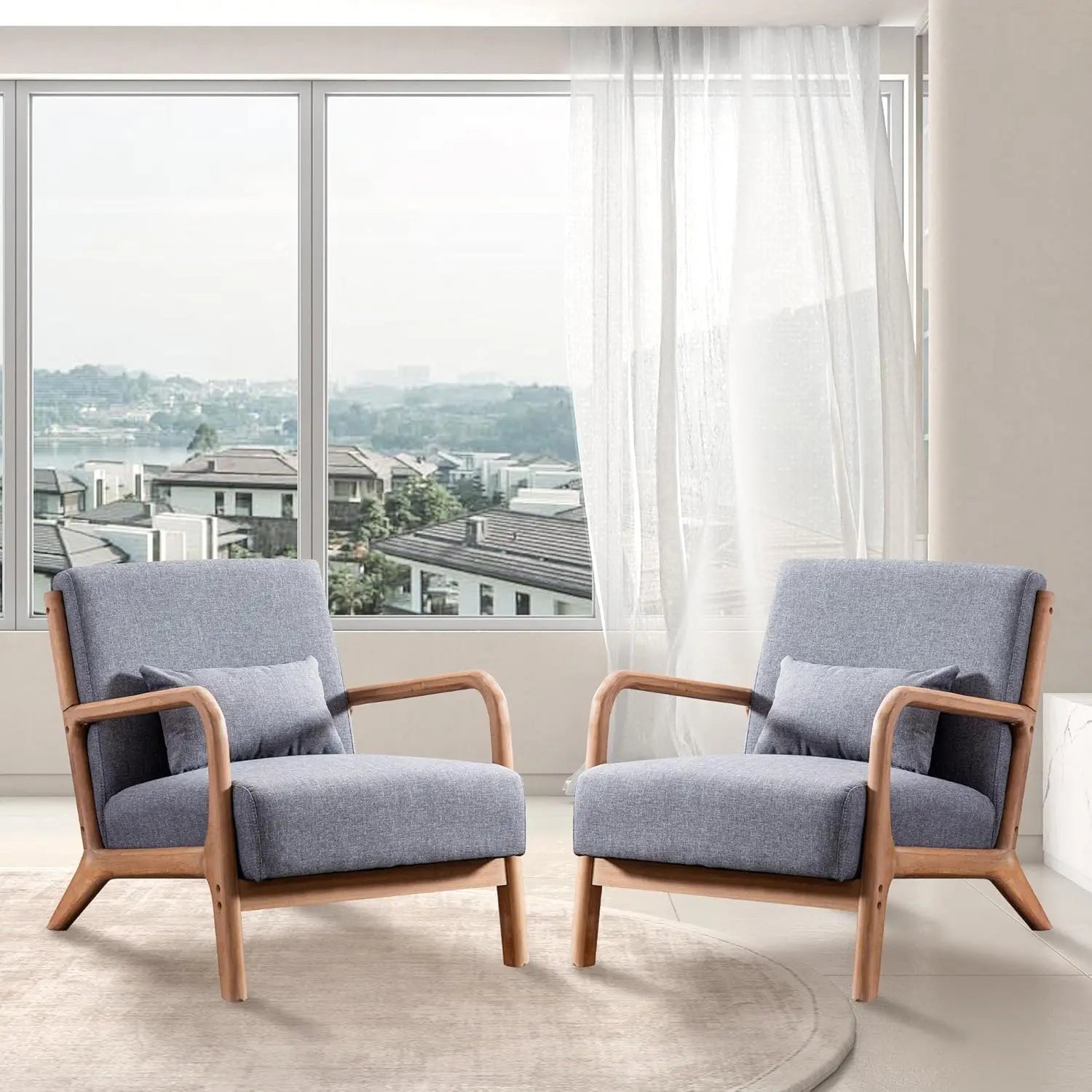 Mid-Century Modern Accent Chair Upholstered with Waist Cushion