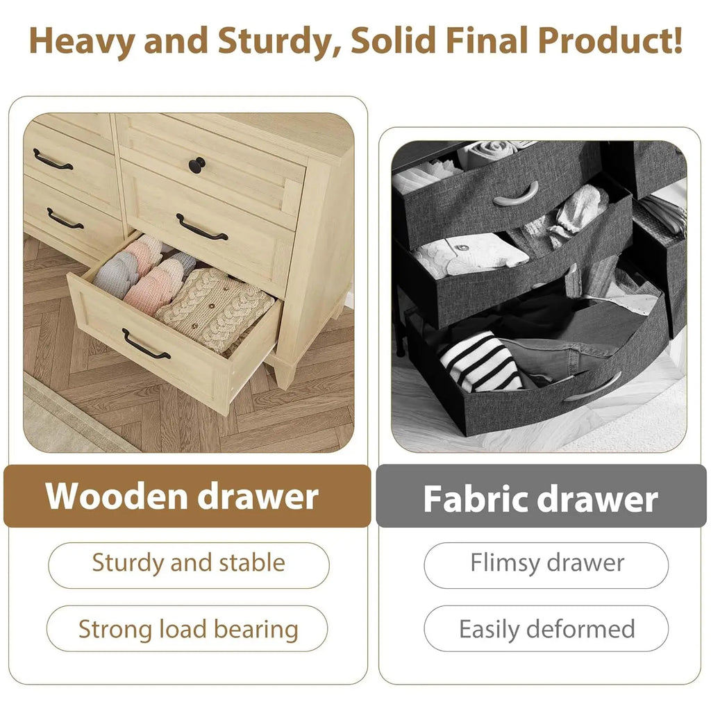 6-Drawer Dresser 47IN Wide Freestanding, Wooden Storage Chest