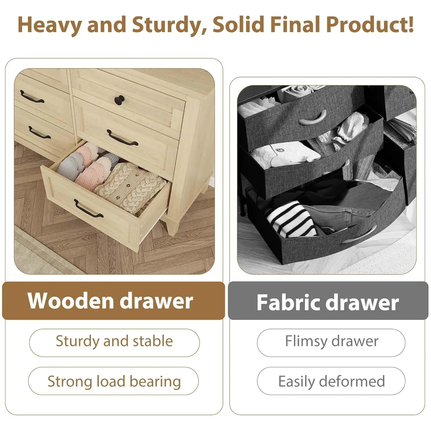 6-Drawer Dresser 47IN Wide Freestanding, Wooden Storage Chest