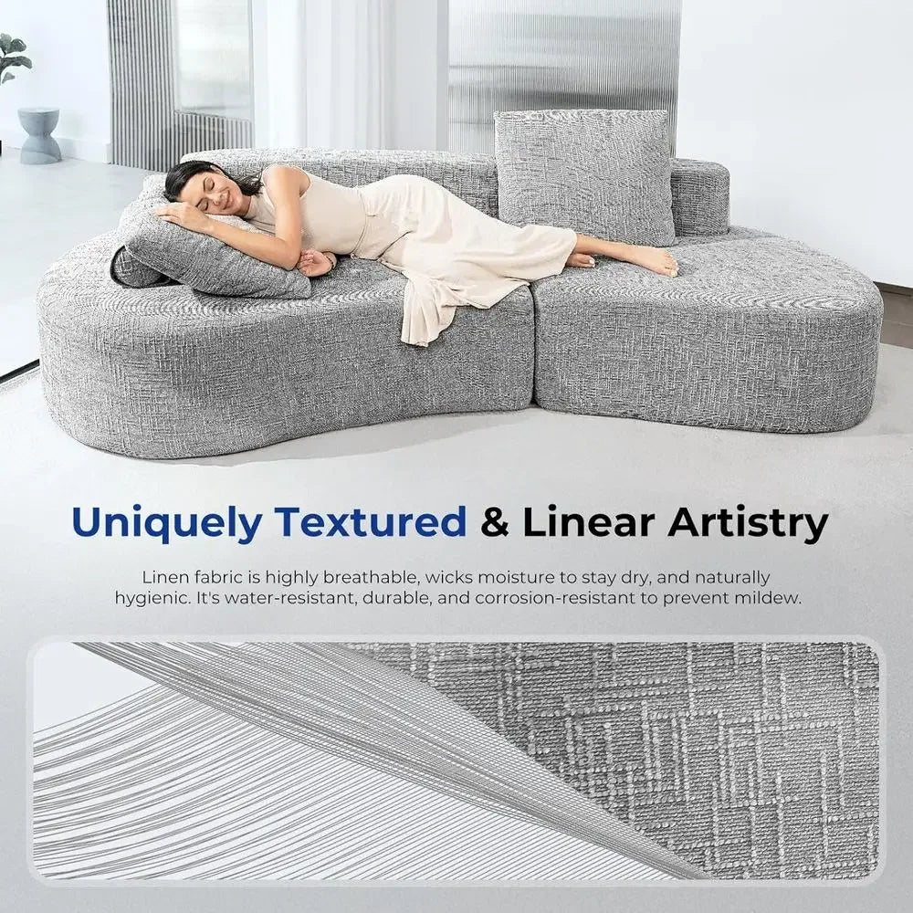 Curved 98" Sofa, Moon Pattern, Grey, Sofa Bed, 2 Pillows