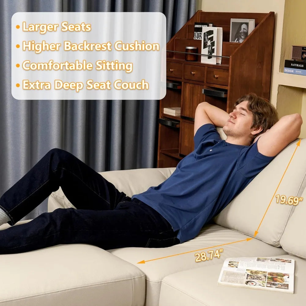 Oversized L-Shaped Leather Modular Sectional Sofa, Deep Seat