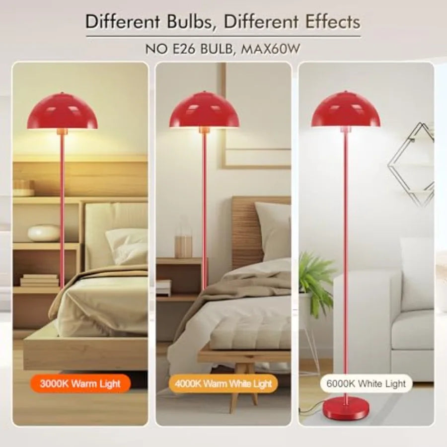 Industrial Floor Lamp, 65.6IN Retro Mushroom Dome Shade, Whole Metal