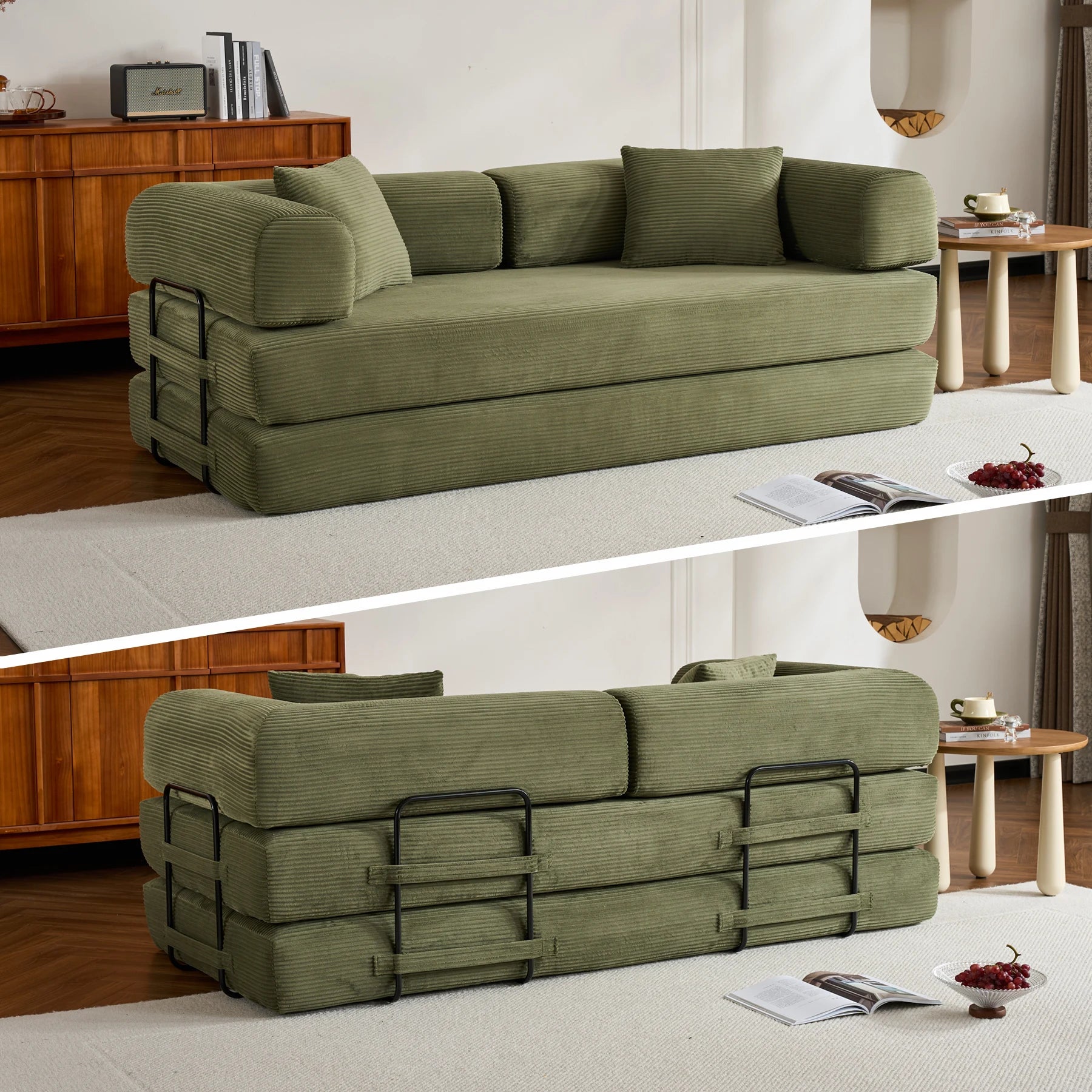 79" Folding Convertible Oversized Corduroy Sofa Bed, Boneless Loveseat