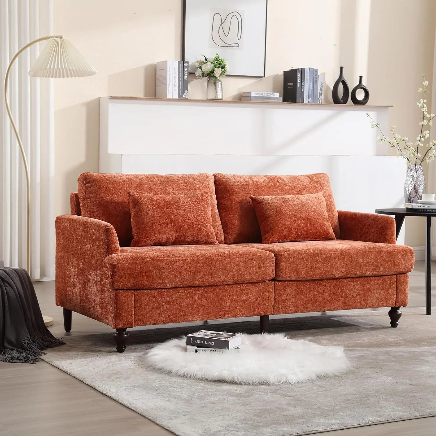 70 inch Loveseat Upholstered Chenille Sofa, Wood Legs