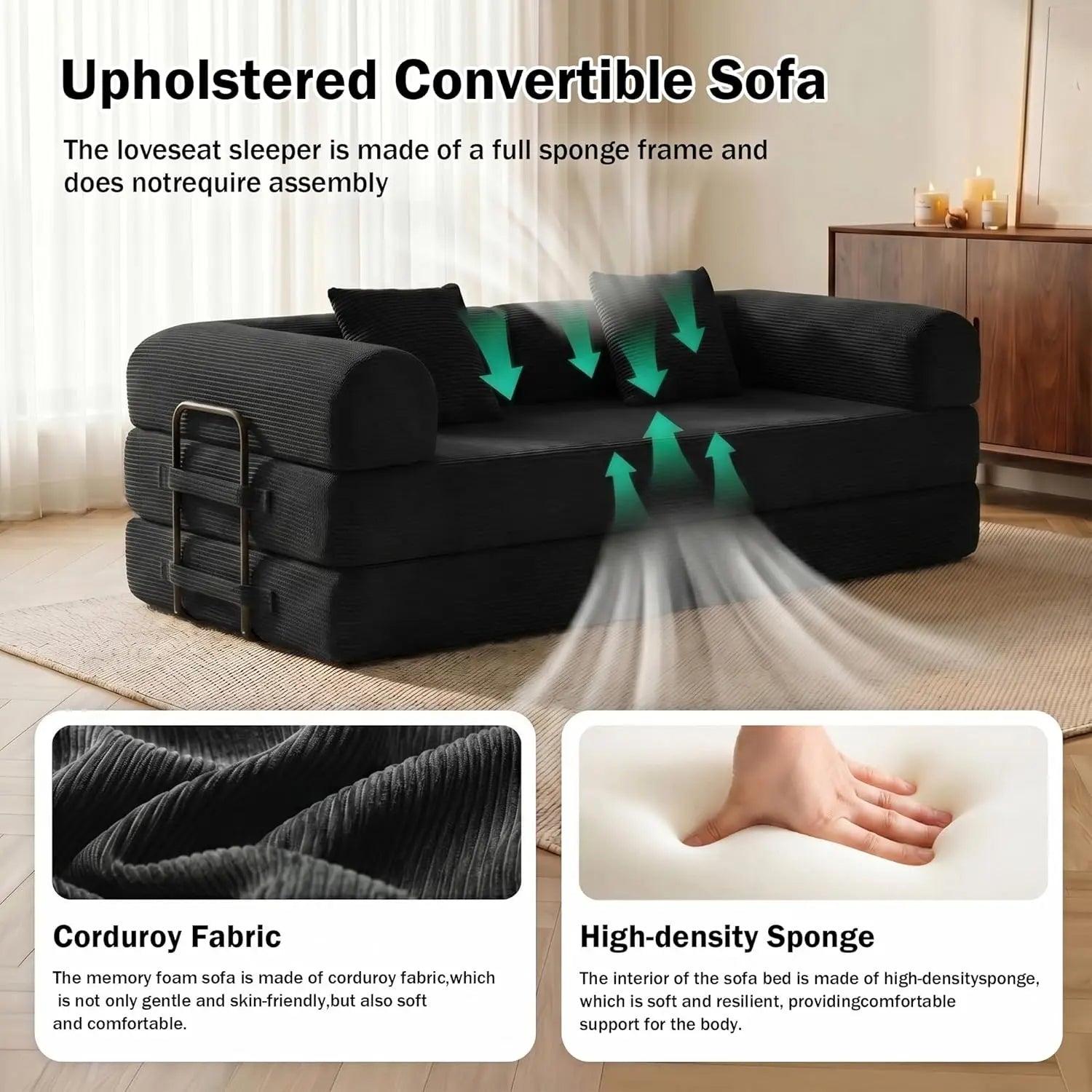 79IN 5-in-1 Folding Sleeper Sofa Bed, Corduroy, Modular