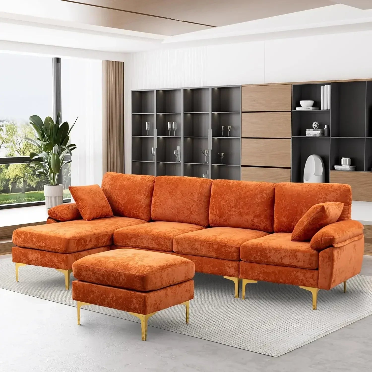 Velvet U-Shaped Convertible To L-Shaped Sectional 4 Seat Sofa