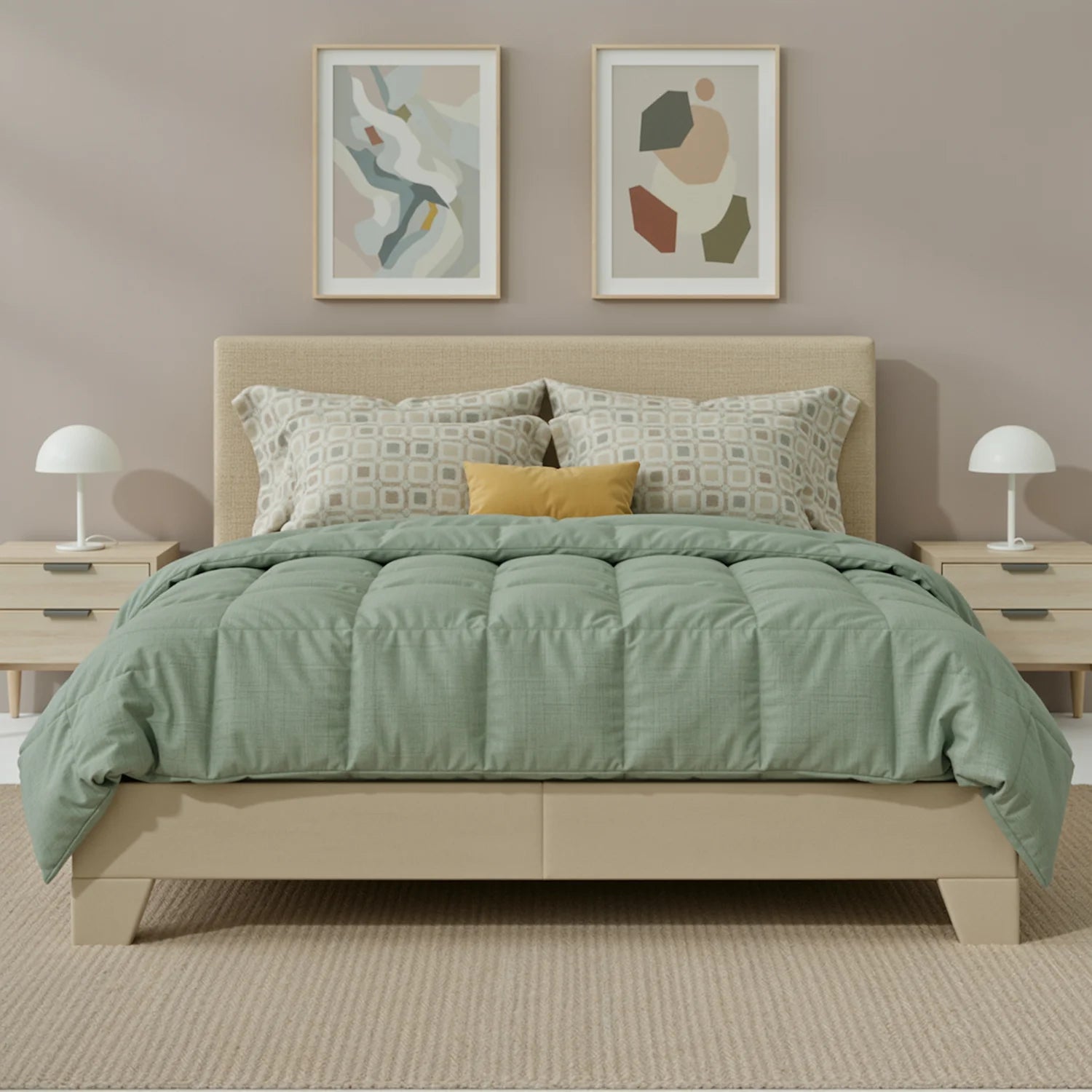 Upholstered Bed Frame, Adjustable Linen Headboard, Sturdy Wood Slats
