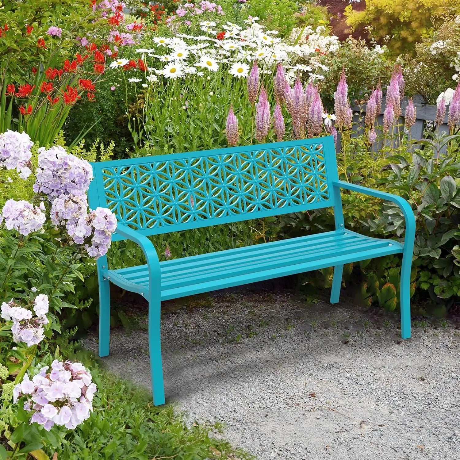 50" Metal Garden Bench Floral Back, 800lb Capacity
