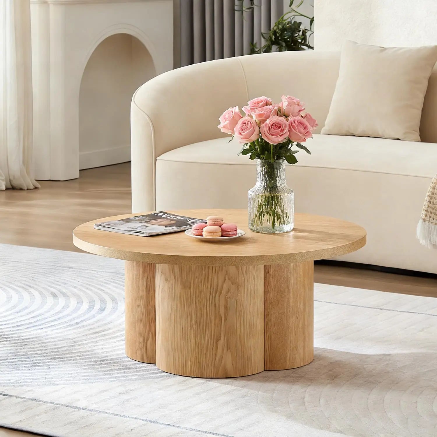 Rustic 35.98'' Round Wood Pedestal Coffee Tables