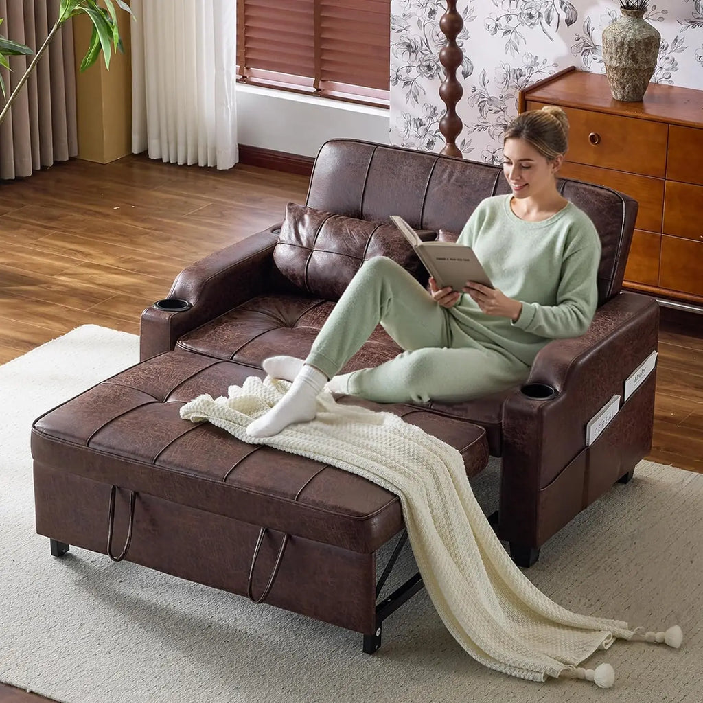 Rustic Futon Convertible Loveseat Sleeper Sofa Couch, Pullout USB Ports
