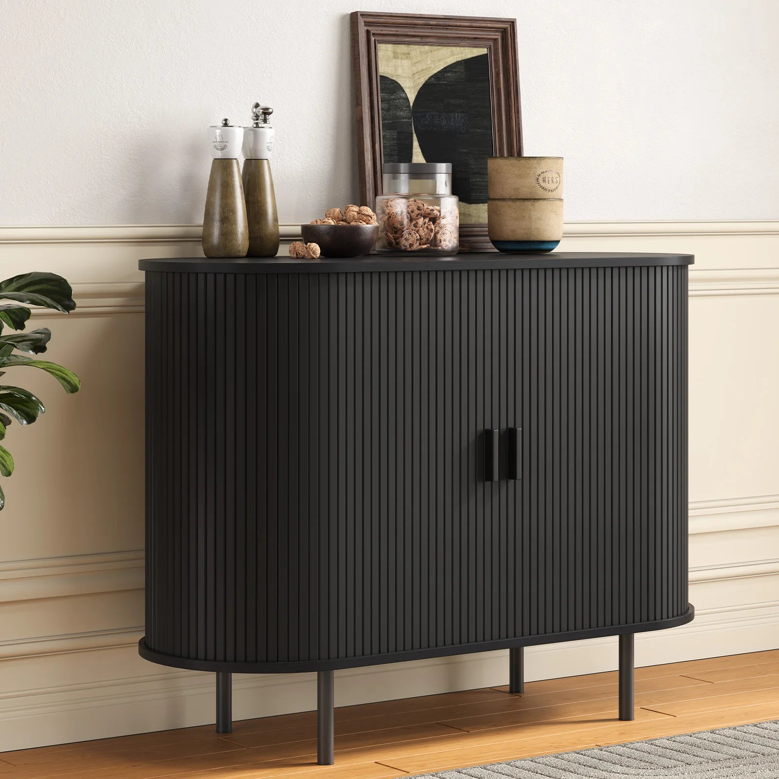 40" Cabinet Sideboard Buffet, Storage, Sliding Door & Adjustable Shelf