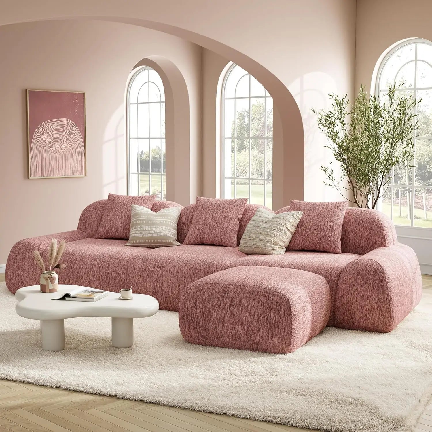 Modular Sectional Sofa Ottoman 110IN L-Shape Chenille Upholstery Deep Seat