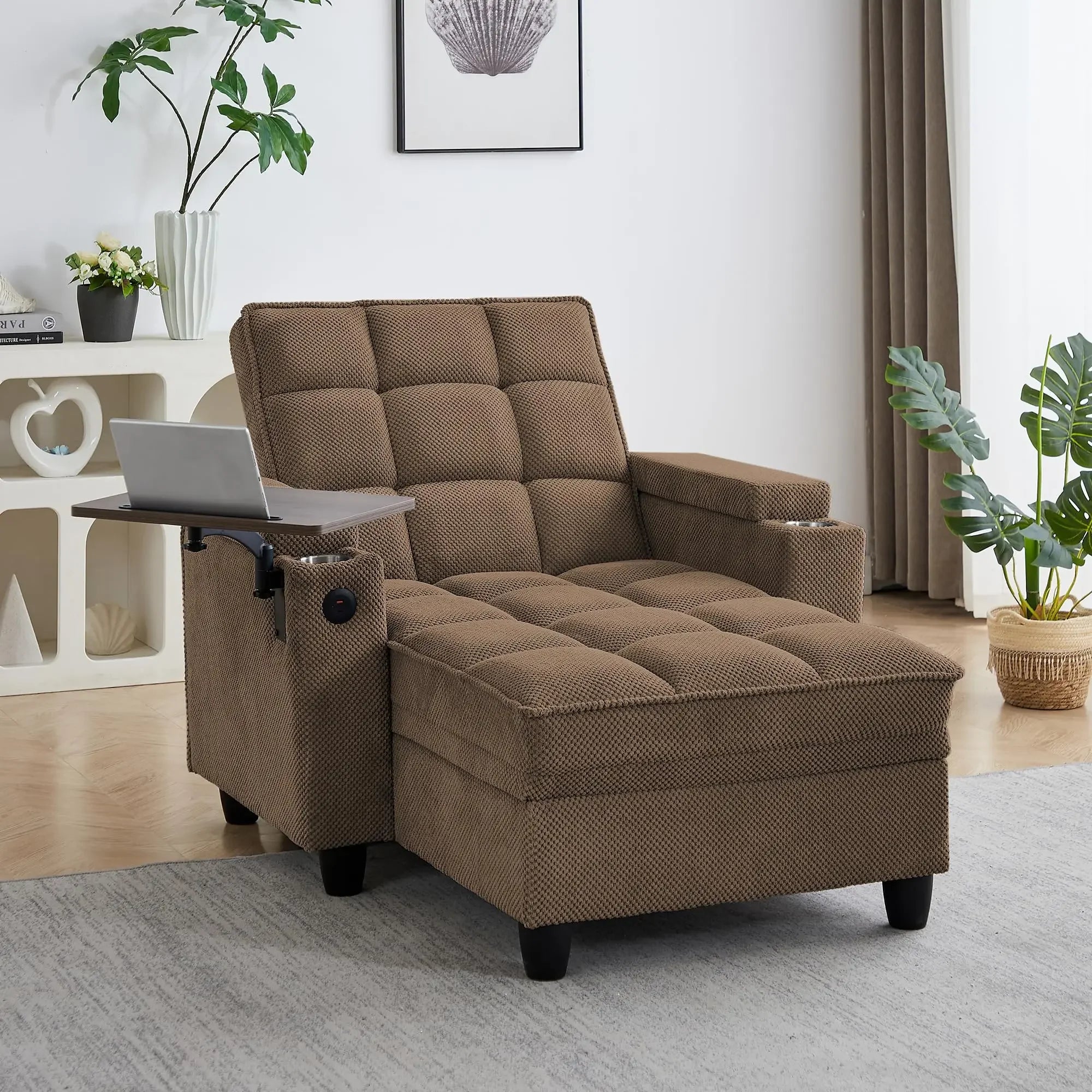 65'' 3-in-1 Folding, Pullout, Convertible Sofa Bed, 360° Swivel Side Table