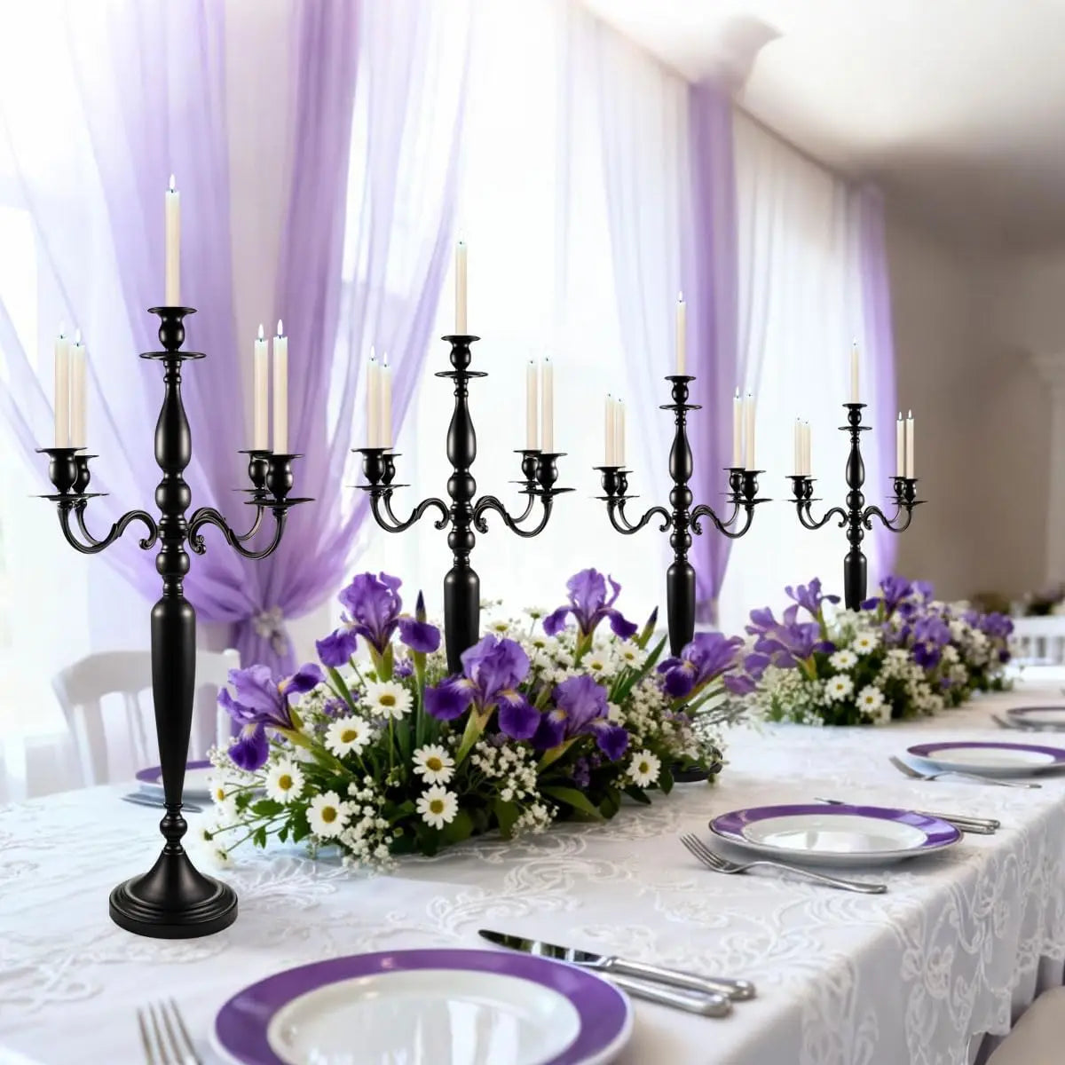 5-Arm Black Candelabra For Table Centerpiece, 28.54 inches Tall