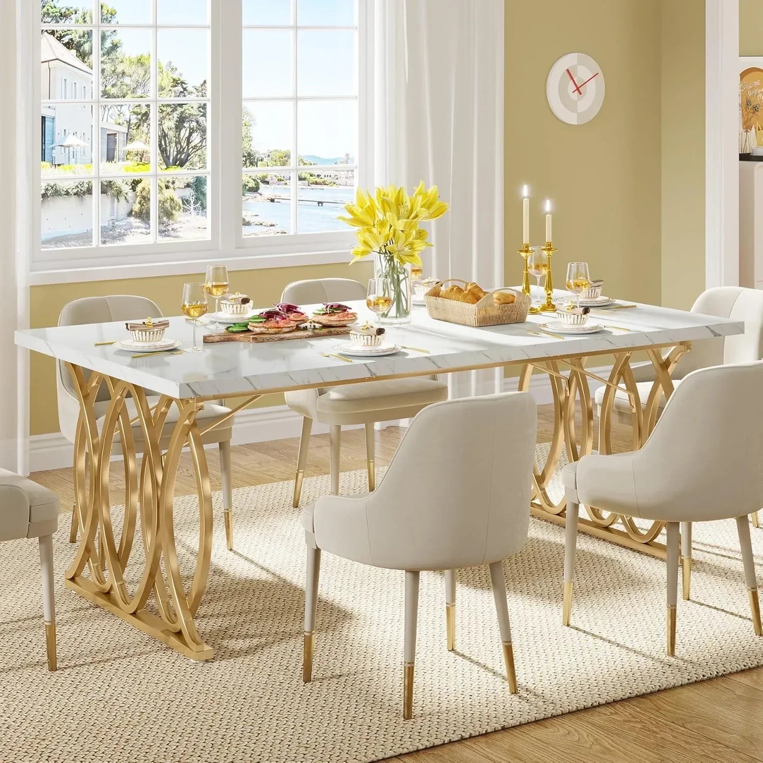 Unique 63" Rectangular Modern Dining Table for 4-6 People,