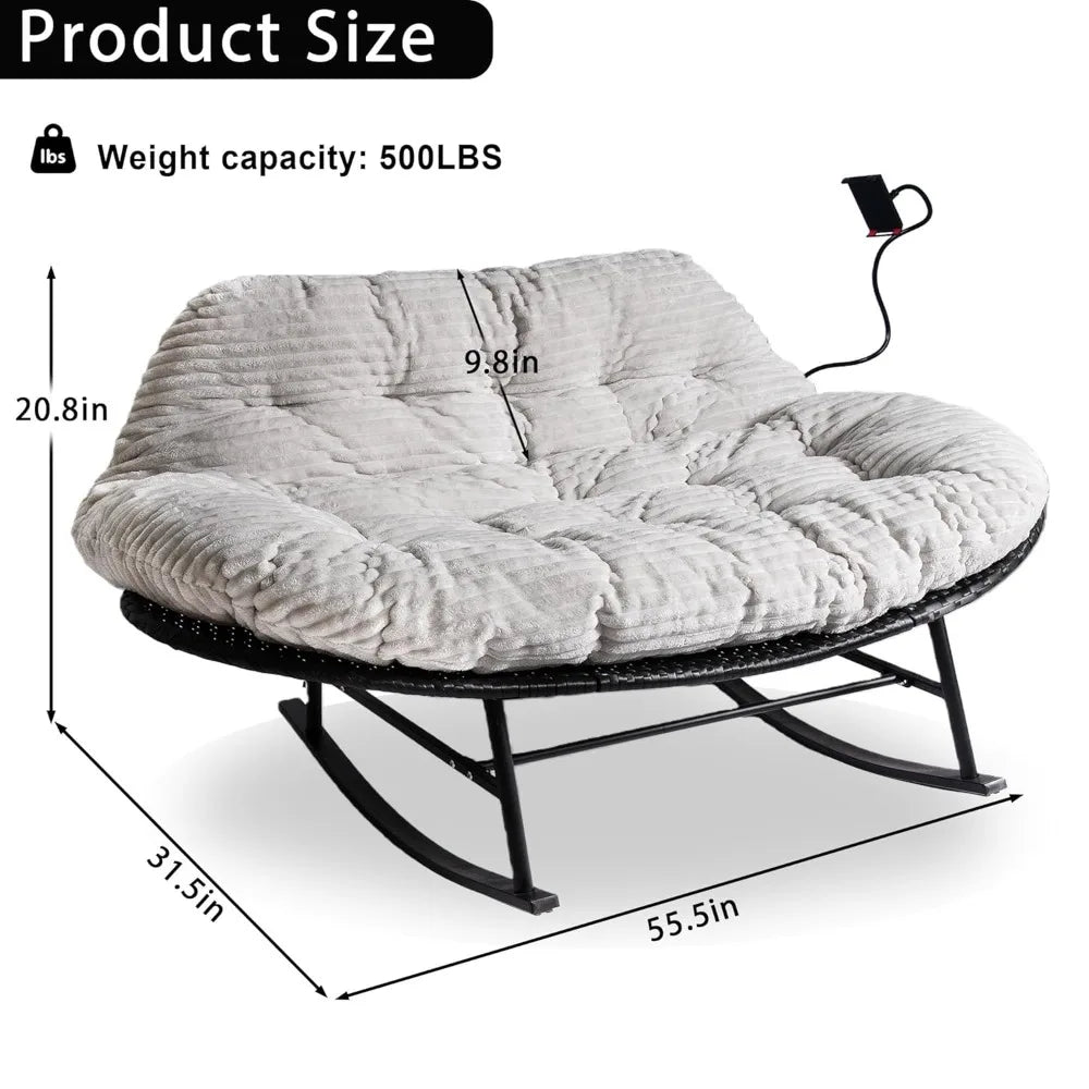Oversize Rattan Papasan Chair for 2, Loveseat, Rocking Chair, Cushion,