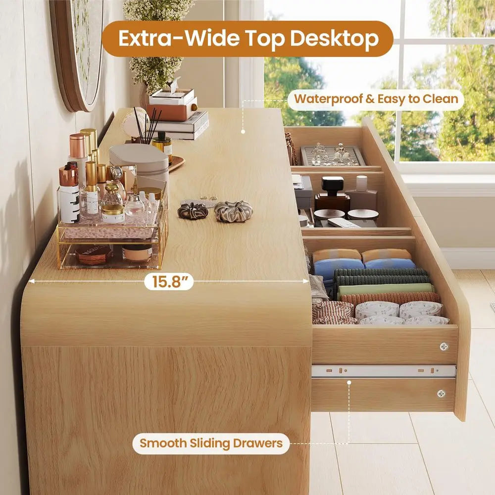 Wooden  9-Drawer 59IN Wide Curved Profile Design