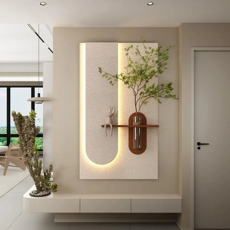 Adjustable 3-Color LED w/Simulated Plants, 3D Sculpture, Glass Vase & Rabbit Statue, Remote