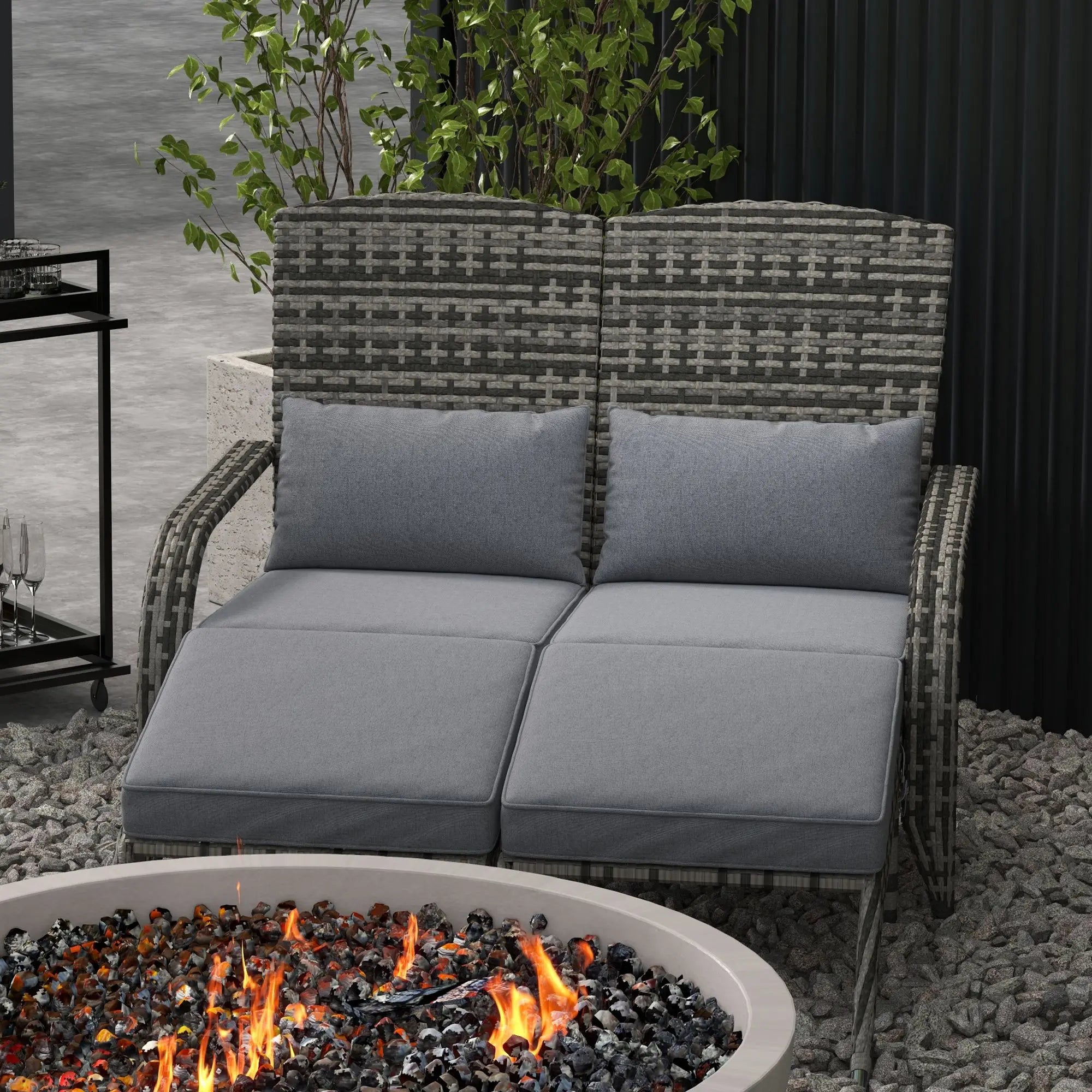 Patio Wicker Adirondack Chair with Cushions, Chair Built for 2