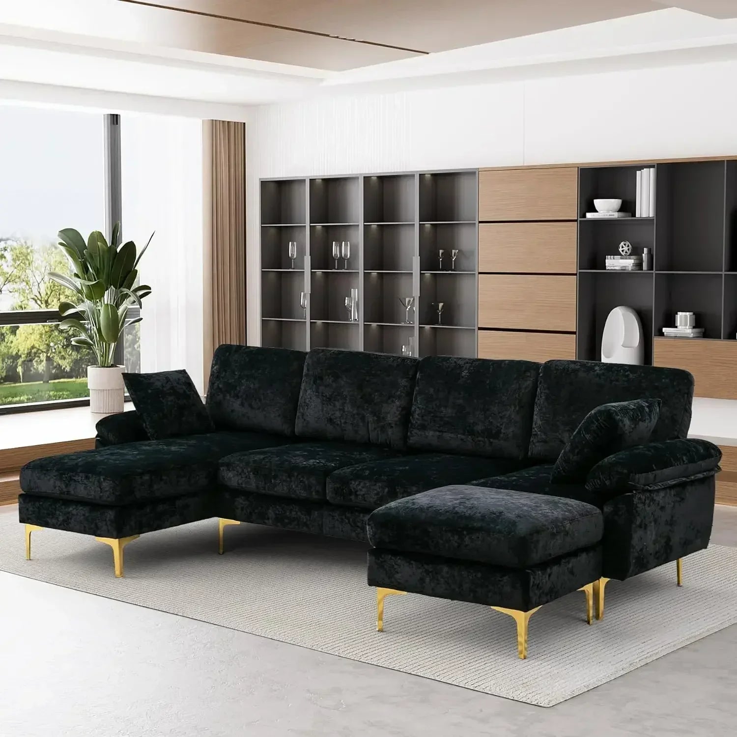 Velvet U-Shaped Convertible To L-Shaped Sectional 4 Seat Sofa