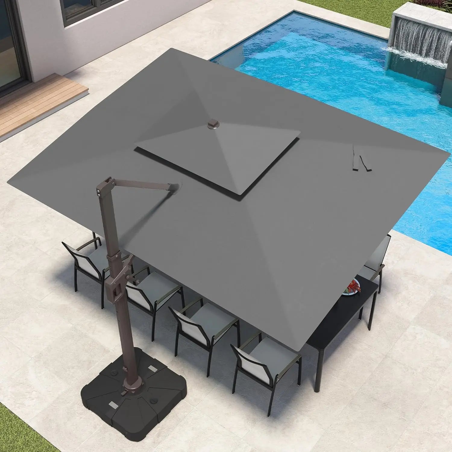 9x12FT Heavy-Duty Rectangle Aluminum Offset Cantilever Umbrella, LED Lights
