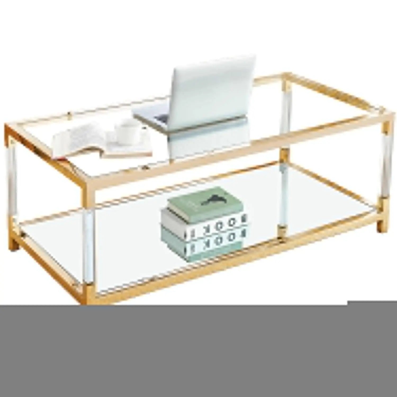 2-Tier Black, Brown or Clear Glass Coffee Table Gold Stainless Steel Base