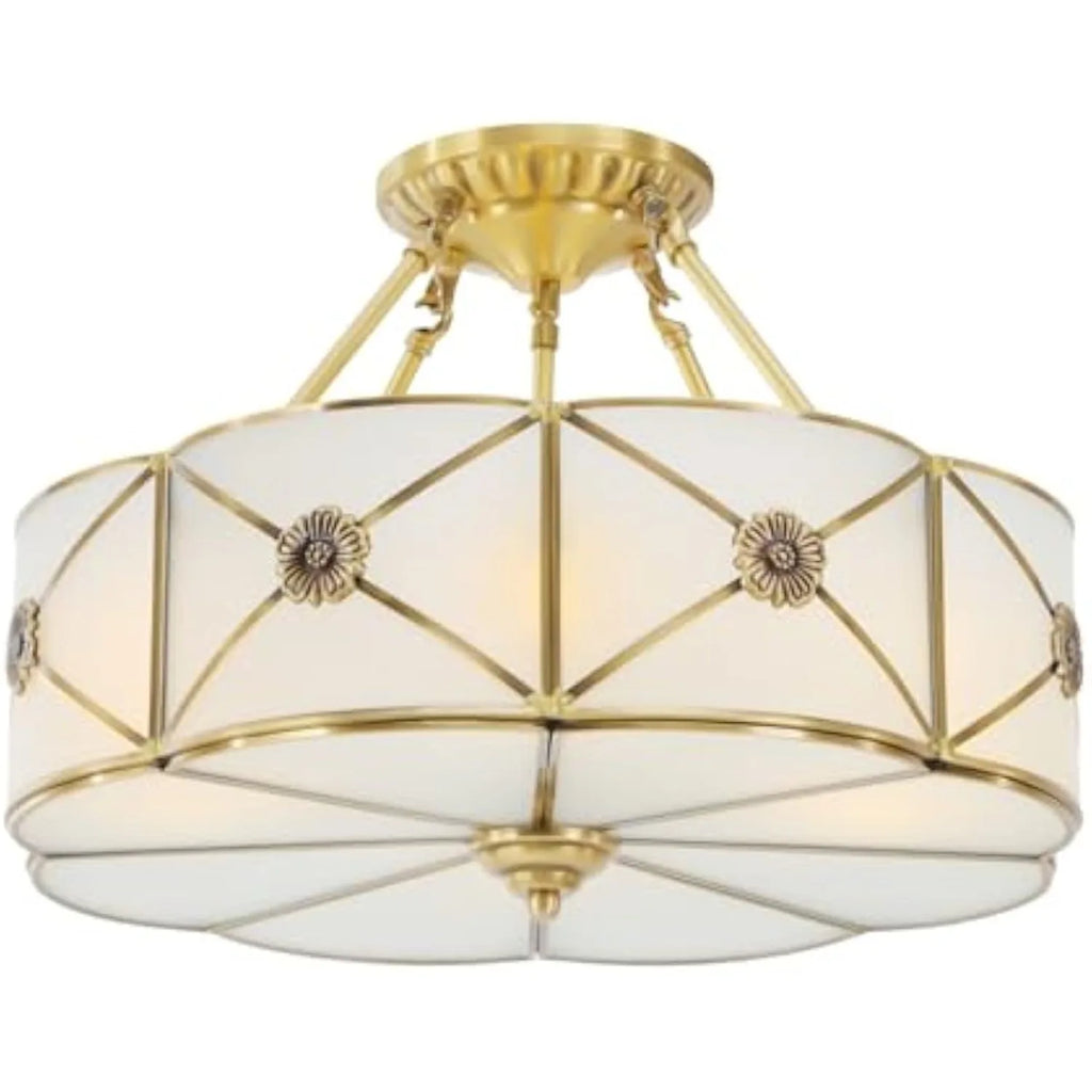 18IN Chandelier 4-Light Flower with Glass Lampshade, White LED Light