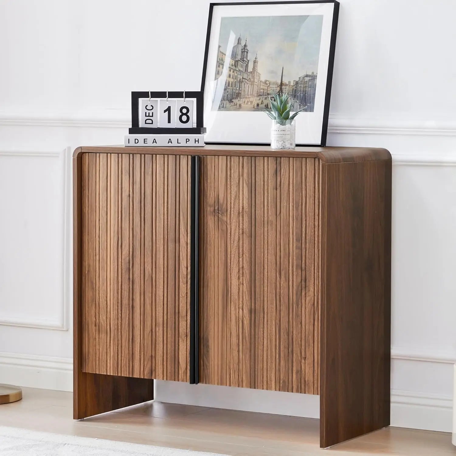 63" Fluted Buffet Cabinet Wood Arched Profile