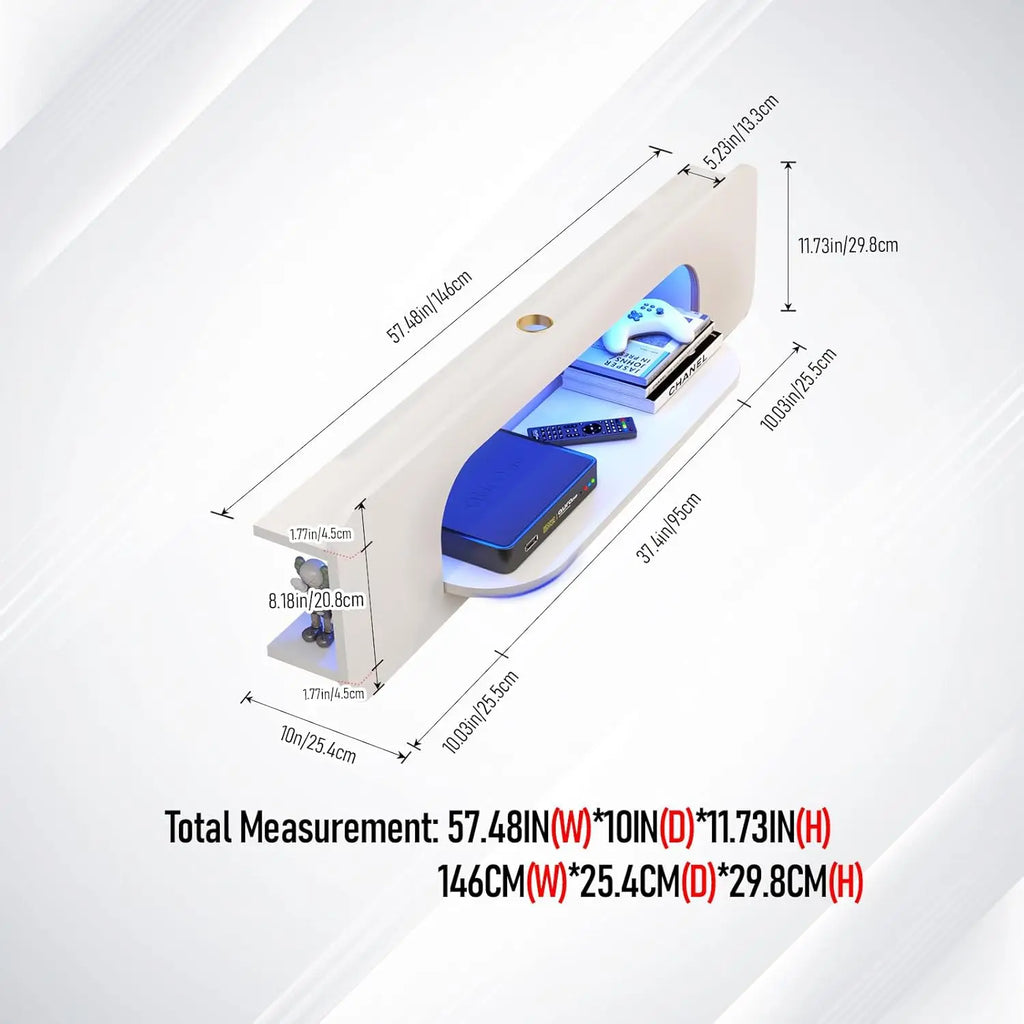 Floating TV Stand LED Lights, 58'' Wall Mounted , 1 Open Shelf