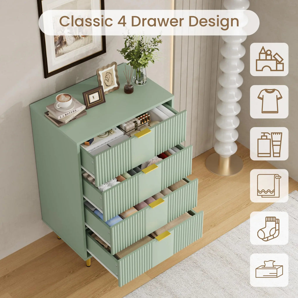 Fluted 4-Drawer Dresser 36.85" Chest of Drawers Metal Handle