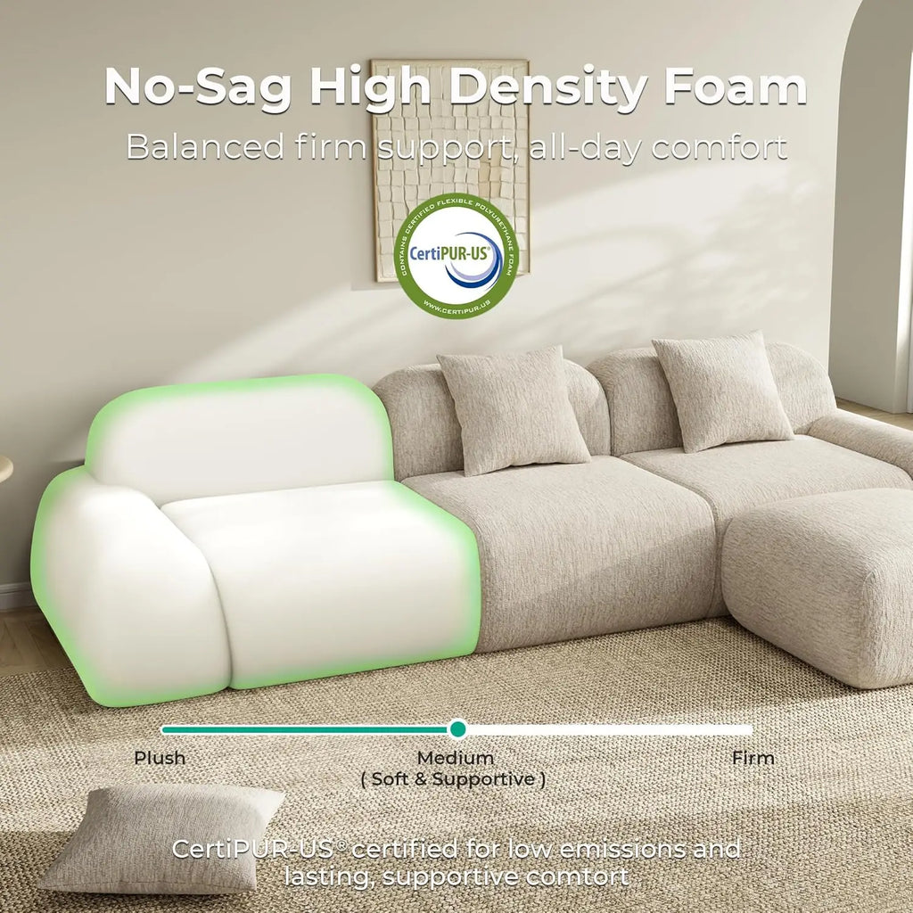 Modular Sectional Sofa Ottoman 110IN L-Shape Chenille Upholstery Deep Seat