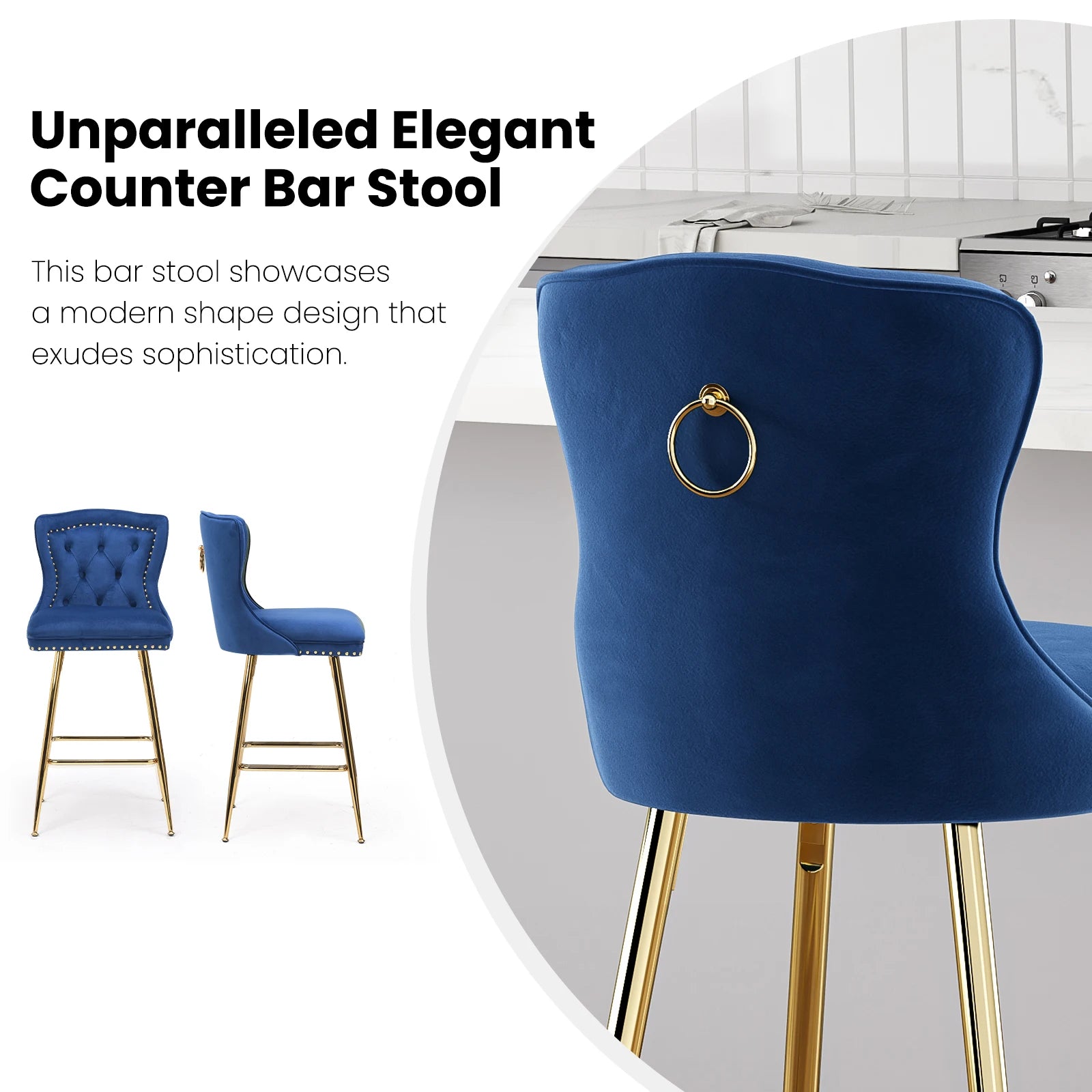2-Set Bar Stools, Counter Height, Metal Legs, Button Tufted, Nail Heads